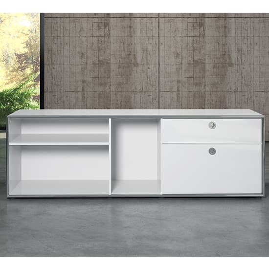 Isna High Gloss Home And Office Lowboard In Light Grey_4
