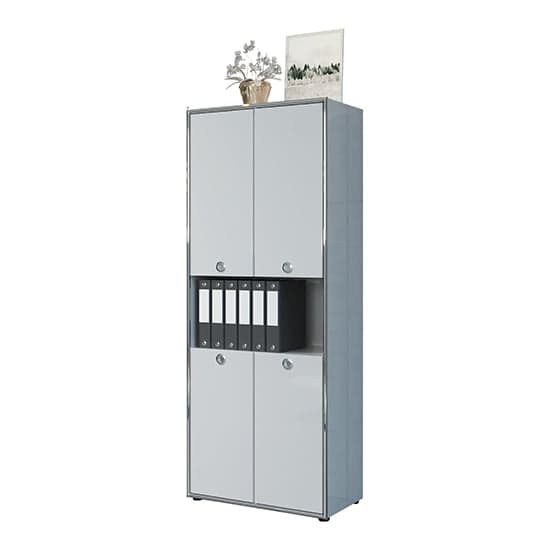 Isna High Gloss Office Filing Storage Cabinet In Light Grey_3