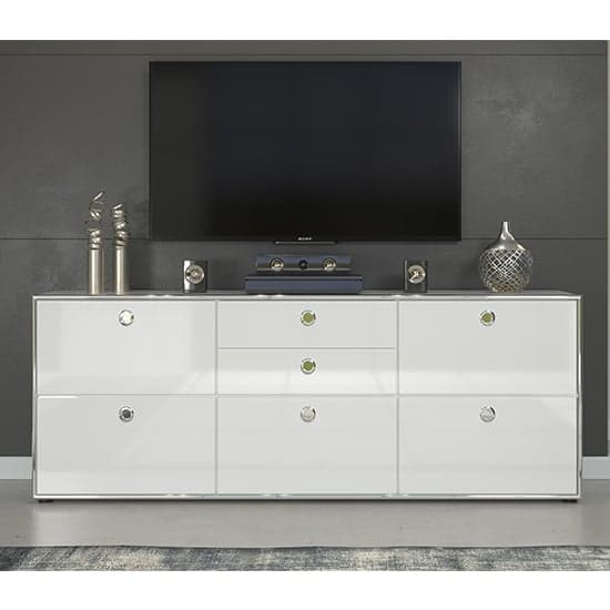 Isna High Gloss TV Sideboard With 5 Doors 2 Drawers In White_2