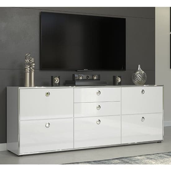 Isna High Gloss TV Sideboard With 5 Doors 2 Drawers In White_1