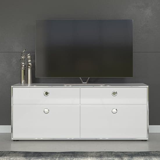 Isna High Gloss TV Stand With 2 Doors 2 Drawers In White_2