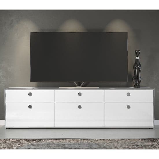 Isna High Gloss TV Stand With 3 Doors 3 Drawers In White_2