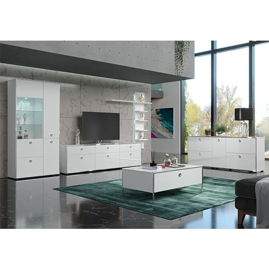 Isna High Gloss TV Stand With 3 Doors 3 Drawers In White_6