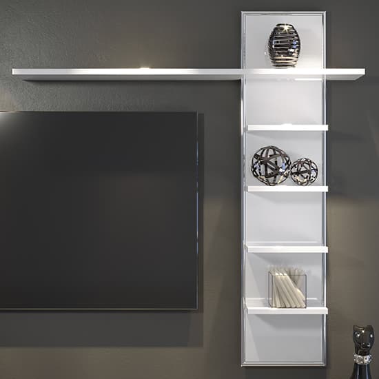 Isna High Gloss Wall Shelf In White With LED Lights_2