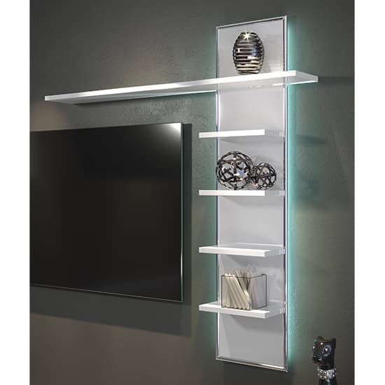 Isna High Gloss Wall Shelf In White With LED Lights_3