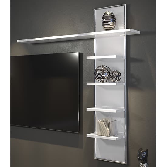 Isna High Gloss Wall Shelf In White With LED Lights_4