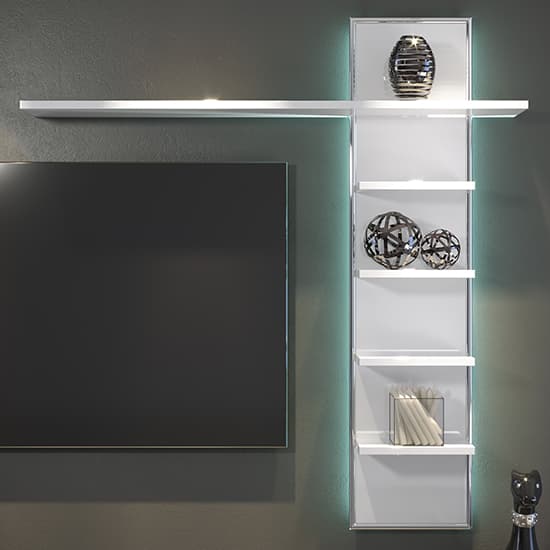 Isna High Gloss Wall Shelf In White With LED Lights_1