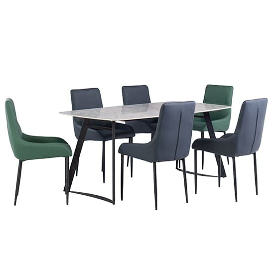 Ivan Carlos Grey Stone Dining Table With 6 Rissa Blue Chairs_2