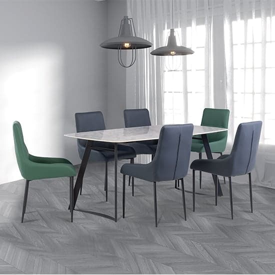 Ivan Carlos Grey Stone Dining Table With 6 Rissa Blue Chairs_1