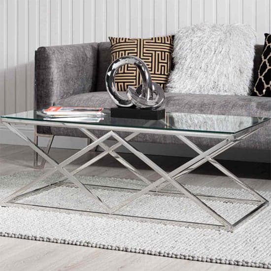 Ivins Clear Glass Coffee Table With Chrome Stainless Steel Base_1