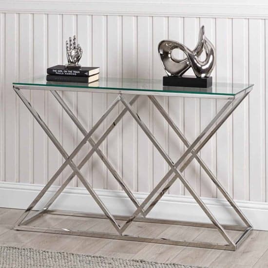 Ivins Clear Glass Console Table With Chrome Stainless Steel Base_1