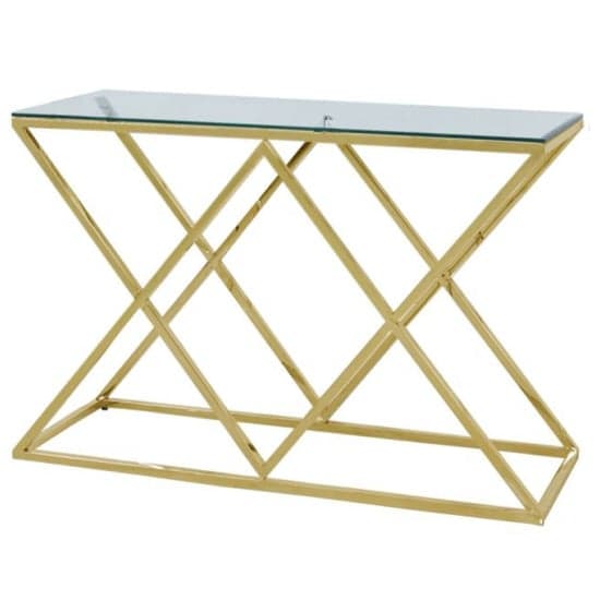 Ivins Clear Glass Console Table With Gold Stainless Steel Base_2