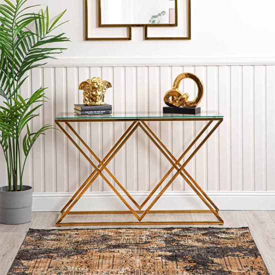 Ivins Clear Glass Console Table With Gold Stainless Steel Base_4