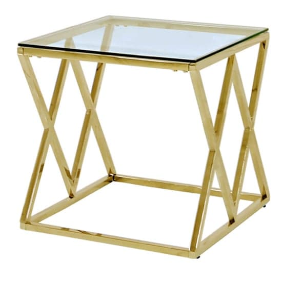 Ivins Clear Glass End Table With Gold Stainless Steel Base_2