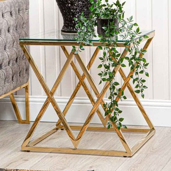 Ivins Clear Glass End Table With Gold Stainless Steel Base_1