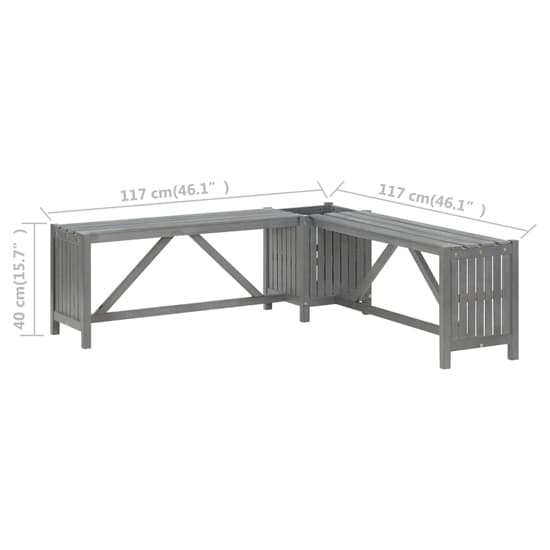 Ivy Corner Wooden Garden Seating Bench With 2 Planters In Grey_4