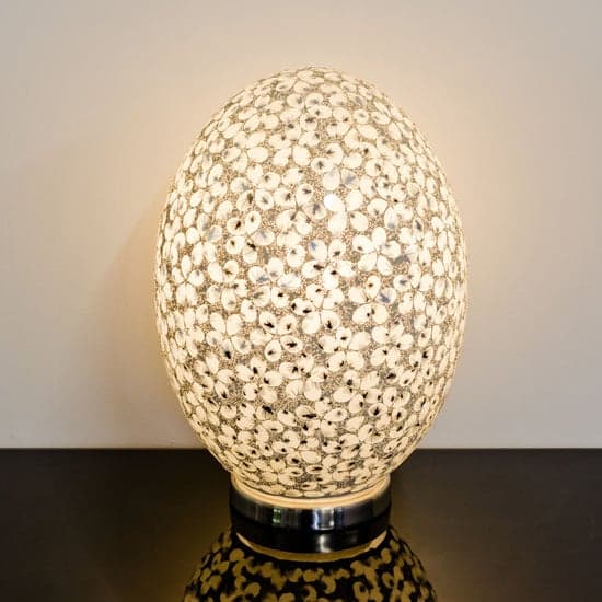 Izar Large White Flower Design Mosaic Glass Egg Table Lamp_1