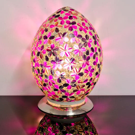Izar Medium Magenta Flower Egg Design Mosaic Glass Table Lamp_1