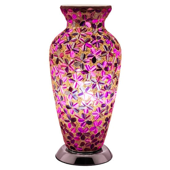 Izar Medium Magenta Flower Design Mosaic Glass Vase Table Lamp_2