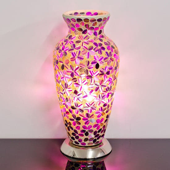 Izar Medium Magenta Flower Design Mosaic Glass Vase Table Lamp_1