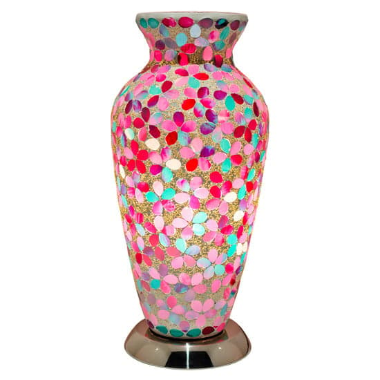 Izar Medium Pink Flower Design Mosaic Glass Vase Table Lamp_2