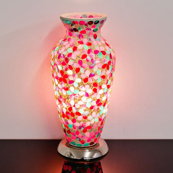 Izar Medium Pink Flower Design Mosaic Glass Vase Table Lamp_1