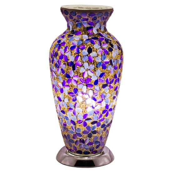 Izar Medium Purple Flower Design Mosaic Glass Vase Table Lamp_2