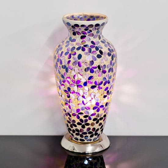 Izar Medium Purple Flower Design Mosaic Glass Vase Table Lamp_1