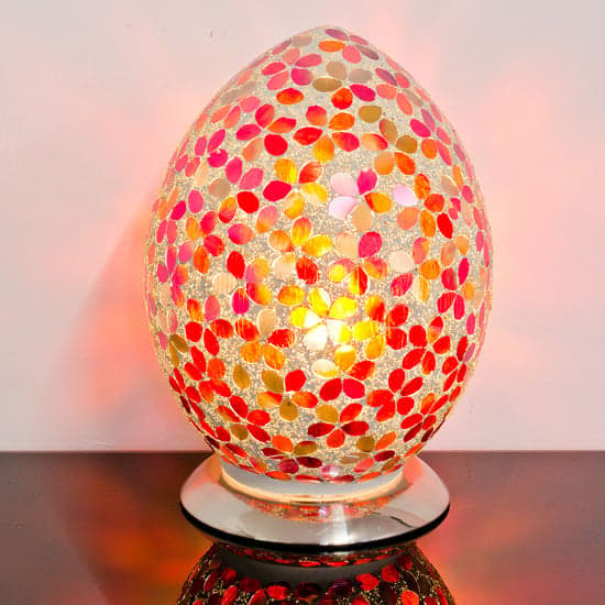 Izar Medium Red Flower Design Mosaic Glass Egg Table Lamp_1