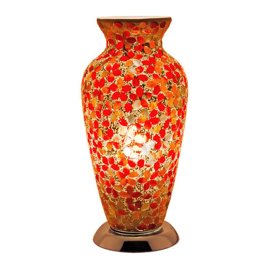 Izar Medium Red Flower Design Mosaic Glass Vase Table Lamp_2