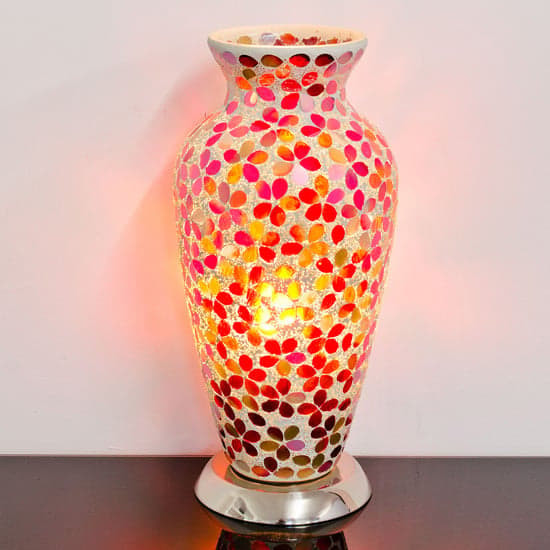 Izar Medium Red Flower Design Mosaic Glass Vase Table Lamp_1