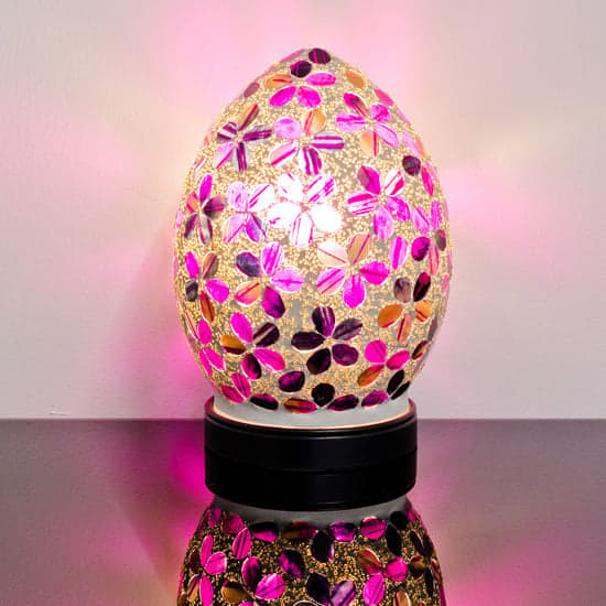 Izar Small Magenta Flower Egg Design Mosaic Glass Table Lamp_1