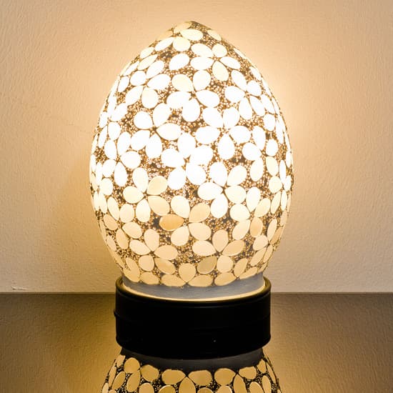 Izar Small Opaque Flower Design Mosaic Glass Egg Table Lamp Furniture