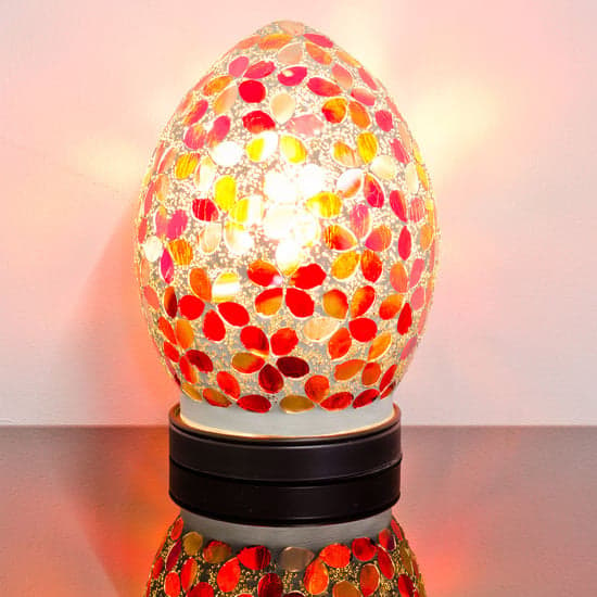 Izar Small Red Flower Design Mosaic Glass Egg Table Lamp_1