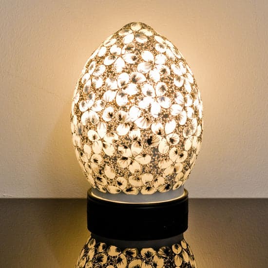 Izar Small White Flower Design Mosaic Glass Egg Table Lamp_1