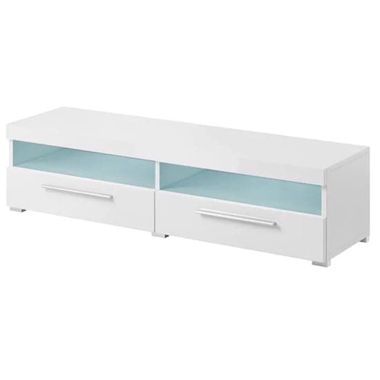 Izola High Gloss TV Stand With 2 Drawers In White And LED_1