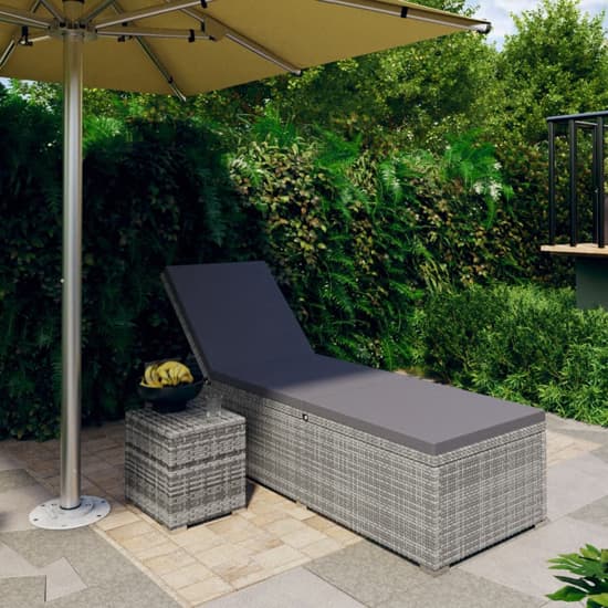 Jack Rattan Sun Lounger With Cushion And Tea Table In Grey_1