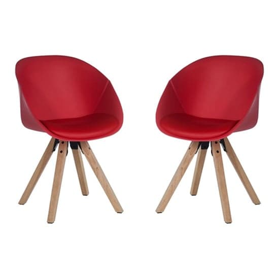 Jaclyn Red PU Visitor Chair With Wooden Legs In Pair
