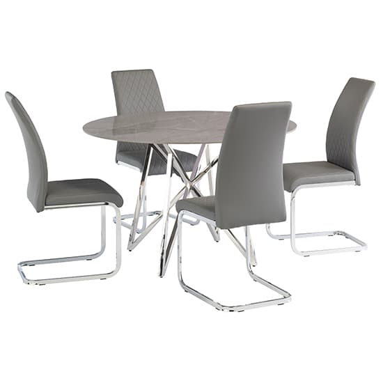 Jadzia 120cm Grey Marble Dining Table 4 Huskon Grey Chairs_1