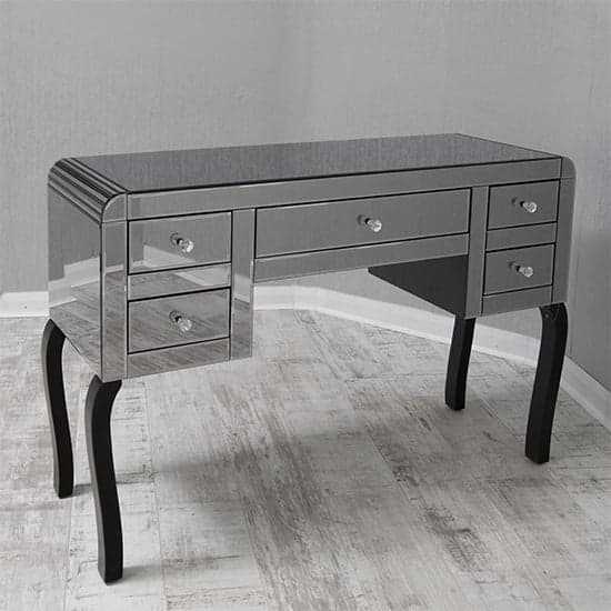 Jael Smokey Glass Dressing Table With 5 Drawers In Mirrored Furniture