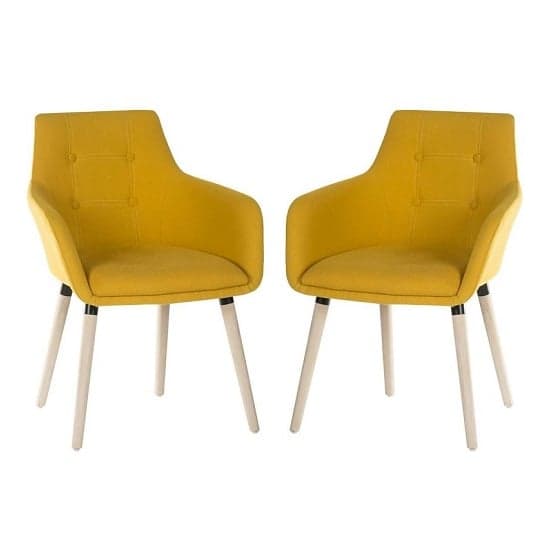 Jaime Fabric Reception Chair In Yellow With Wood Legs In Pair
