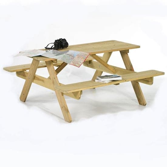 Jairo Wooden Picnic Table With 6 Seater Benches In Green Pine_1