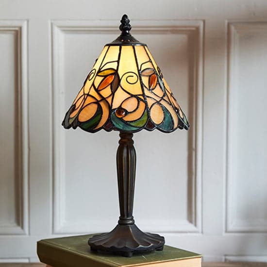 Jamelia Mini Tiffany Glass Table Lamp In Dark Bronze_1