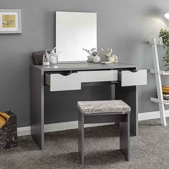 Elstow Wooden Dressing Table Set In Grey And White_2