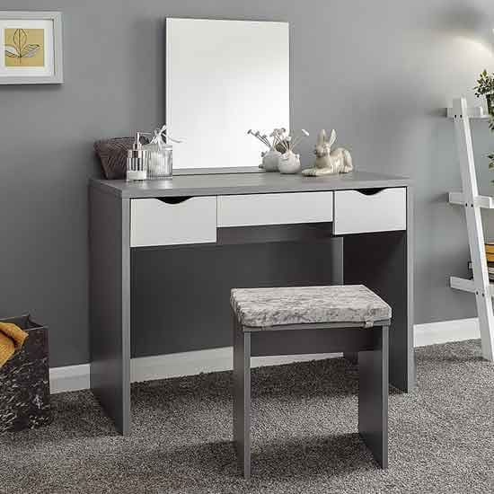 Elstow Wooden Dressing Table Set In Grey And White_1
