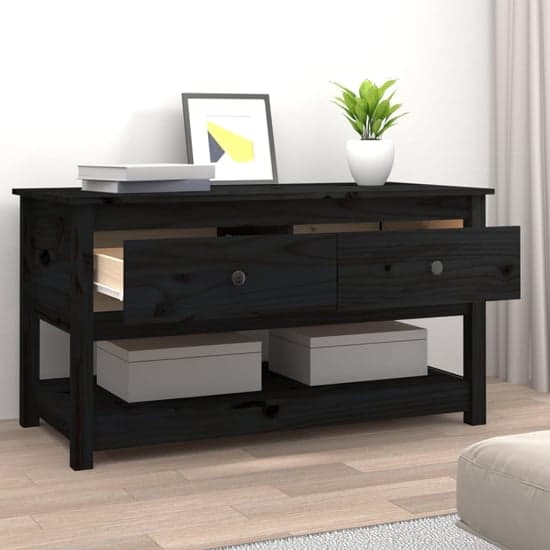 Janie Pine Wood Coffee Table With 2 Drawers In Black_2
