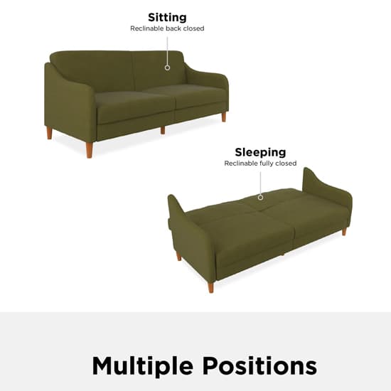 Jaspar Linen Fabric Sofa Bed With Wooden Legs In Green_6