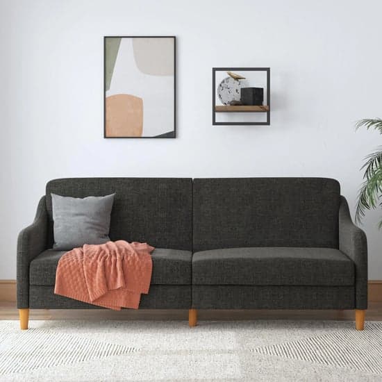 Jaspar Linen Fabric Sofa Bed With Wooden Legs In Grey_2
