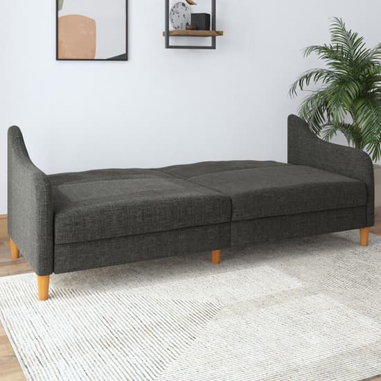 Jaspar Linen Fabric Sofa Bed With Wooden Legs In Grey_3