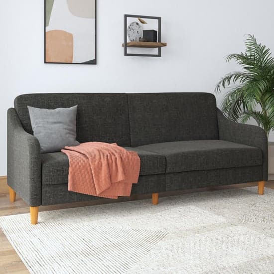Jaspar Linen Fabric Sofa Bed With Wooden Legs In Grey_1